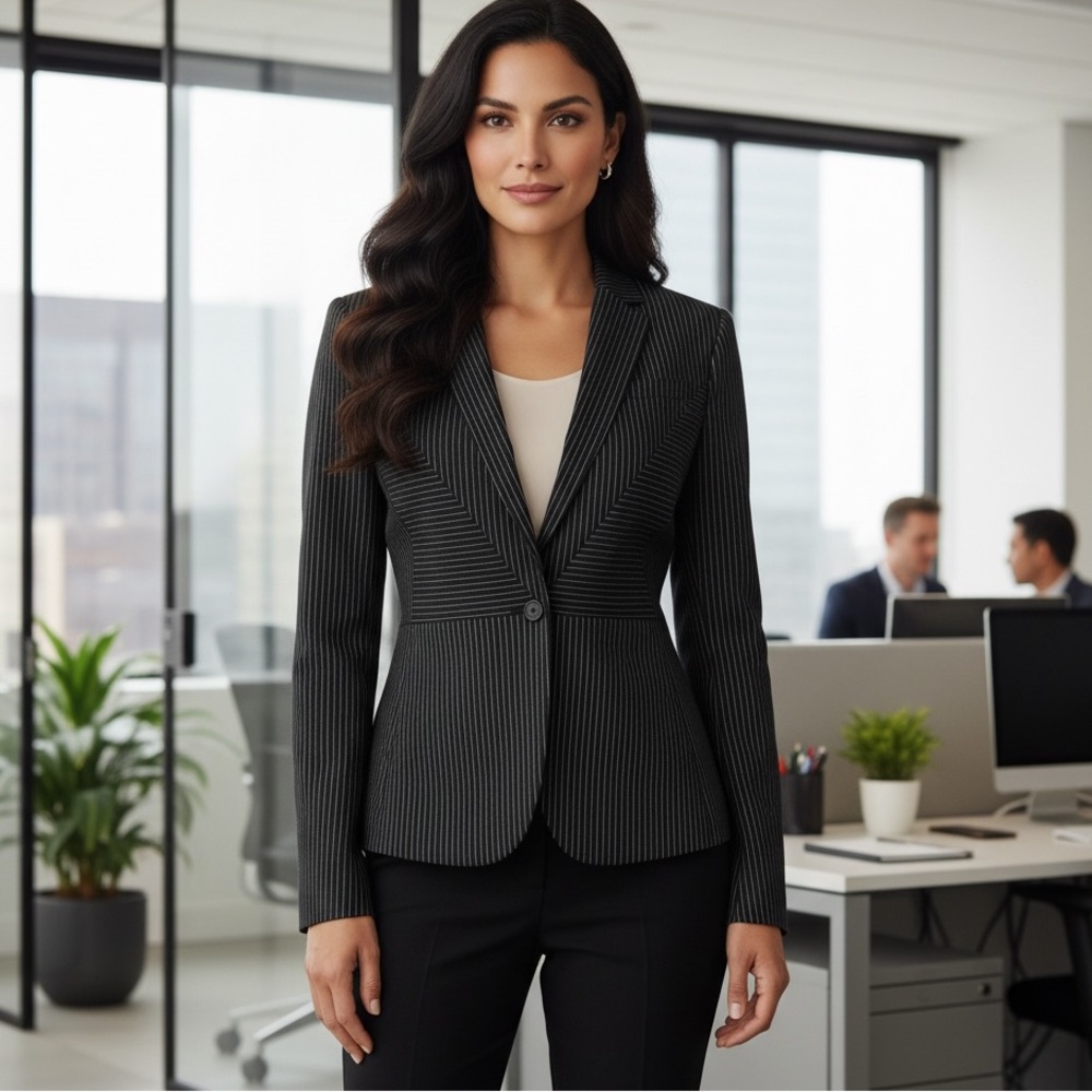 Calvin Klein Women's Black Pinstripe Blazer